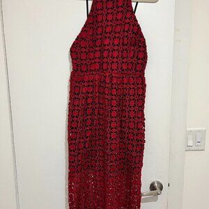 🏷 *NWT* Aqua Brand Red/Black Crochet Lace Cami Midi Dress - Romantic Elegance ❤